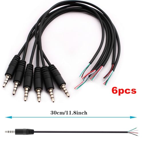 6 st 3.5mm Jack Jack Jack 3.5mm TRRS 4 Pole Audioplug voor Solderen 3,5mm Mini Stereo Jack Kabel voor Reparatie Audio Hoofdtelefoon Kabels (30cm)