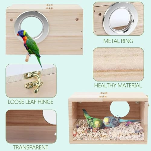 Parakeet Nest Box Transparant Design, Bird's Nest Nest Nursery met Perch Houten Vogelkooi Huis voor Lovebirds Parakeets Finch 3