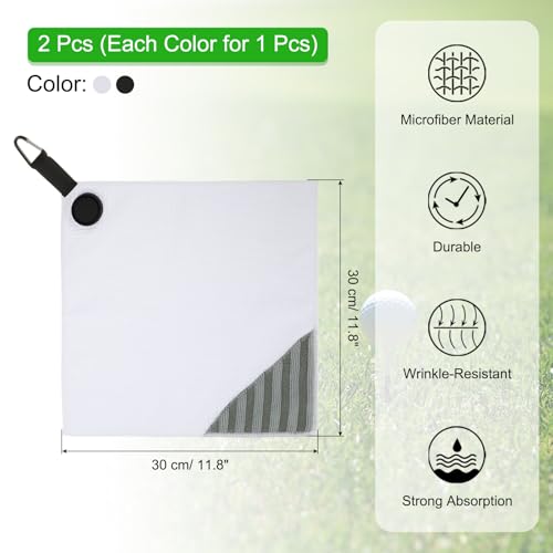 12 x 12 Inch Magnetische Golf Handdoek met Wire Cleaning Kleding, 2 stuks Microfiber Wafel patroon Handdoeken met Magneet en Clip voor Golfkarren, Clubs, Golfuitrusting, Zwart/Wit