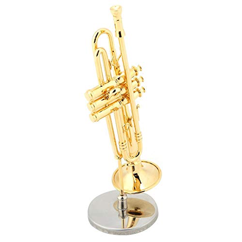 Instrument Nament, Gold Plated Miniatuur Trompet Ornament Replica Musical Model met Cadeau Doos voor Kerstmis Verjaardag Cadeau 4