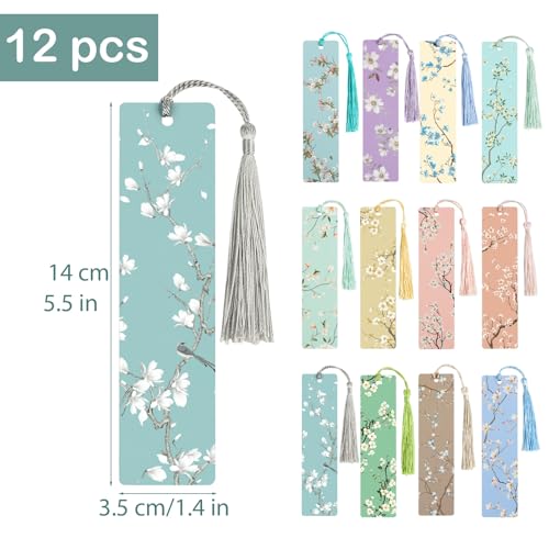 12st Flower Branch Papier Bladwijzers Chinese stijl Vintage Boek Marker met Tassels voor mannen Vrouwen Boek Lovers Stationery Boekenlezing