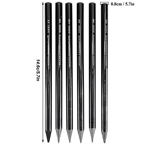 Set van 6 Charcoal Drawing Pens Professionele Sketch Pencils in HB tot 8B met Shatterproof Graphite Core en Houten Shaft voor kunstenaars, Architecten en studenten 4