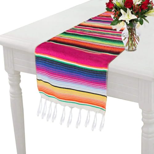 Zee Mexicaanse zijde sjaal Tafelkleed 14 X 84 Inch Mexicaanse partij bruiloft decoratie picknick tafel buiten, tassels katoen handgeweven tafelkleed