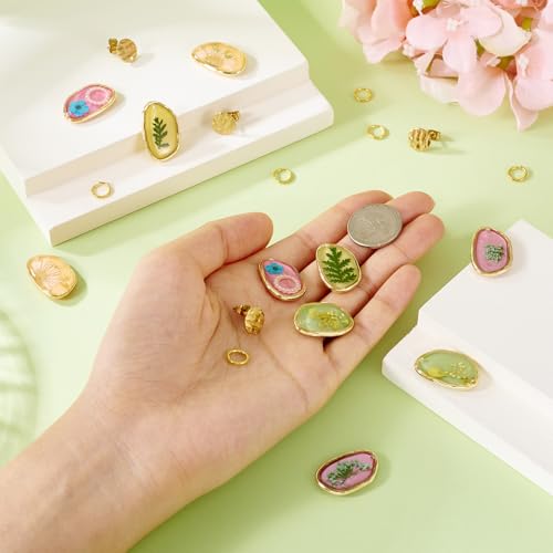 5 paar gedroogde bloemhars oorbellen maken Kits Legering & Epoxy en gedroogde bloem hangers Epoxy bloem monsters oorbellen bedeltjes voor DIY oorbellen sieraden maken, Hars, hars 5