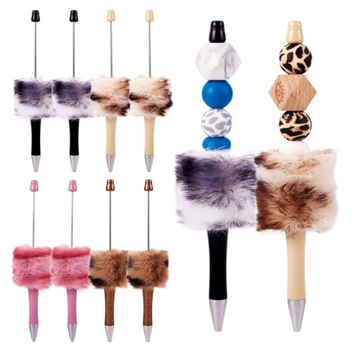 8st Plastic Balpen met Furball DIY Gepersonaliseerde Pennen Kralen Pen met Fur Cute Kralen Pennen voor DIY Stationery School Office Supplies, 4 Kleuren