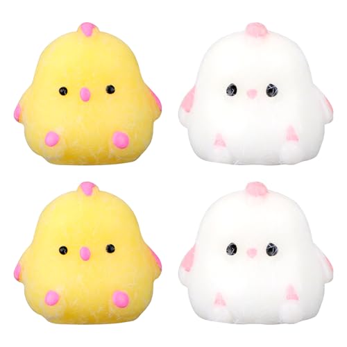 4 st. Mini-kip Knijpen Speelgoed, Kleine zachte kip Fidget Speelgoed Leuke Fufu Chick Stress Relief voor volwassenen Kinderfeest Gifts Klasse Awards (Geel, wit)