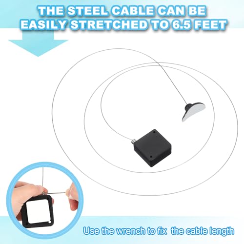 3.3 Ft Retractable Remote Control Tether, 4 stuks Square Security Kabel Lanyard Lock met verstelbare sluiting Kleefstof voor TV-afstandsbediening, zwart (Curved Rubber Cap) 3