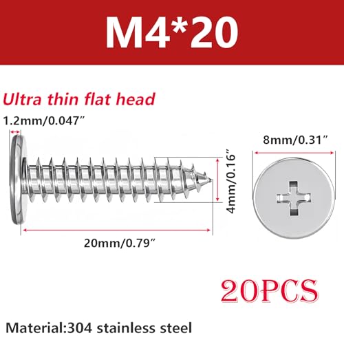 20 superdunne platte kopzelftappende schroef M4x20mm