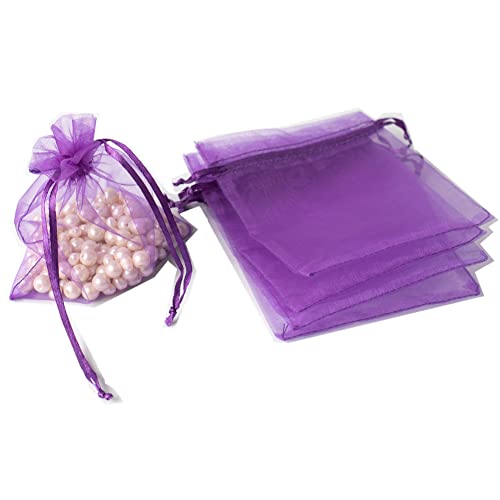 50st organza tassen voor het vullen, organza tassen, cadeautassen, trekkoord zakjes, organza tassen voor festival, feest, bruiloft, snoep tassen, juwelen tassen, lavendel, geschenk tassen, 7 x 9 cm, paars 4