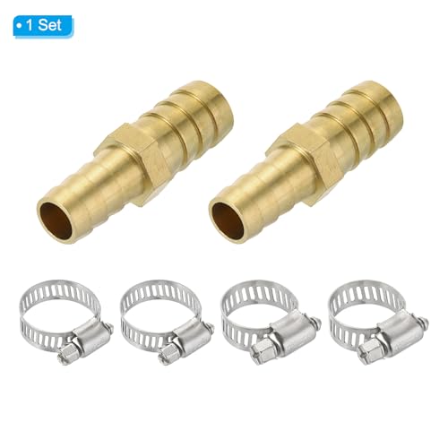 3/8" tot 1/2" koperen slang Barb Reducer, 2Pcs Barbed Draad slang past met 4 roestvrij stalen klemmen Verminder Splicer Mender Unie Adapter voor lucht water brandstof 3