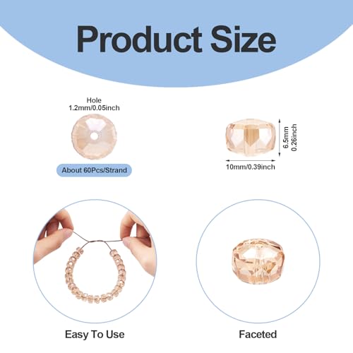 60 st. Rondelle Glazen Kralen 10mm Transparante Regenboog Vergulde Glas Spacer Kralen Crystal Facet Ambachten Kralen voor DIY armband sieraden maken, PeachPuff 4