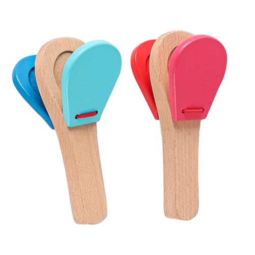 Verpakking van 2 houten castanettes, percussie-instrumenten, houten castanettes, leerinstrumenten, vingerkastagnetten, ritmemuziekinstrumenten