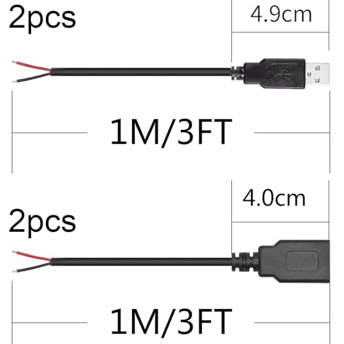 4st Pigtail USB, 2 Wires USB-A, Bare Wire, USB-A Man, Vrouwelijke Plain Wire, USB 2.0 Kabel te Bare Kabel, 22 AWG DIY Pigtail Power Kabel, voor geïnstalleerd