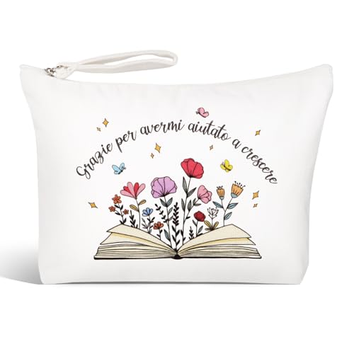 Kleine cosmetische tas voor handtas - Grazie per avermi aiutato a crescere - cosmetische tas met Italiaanse gezegden - toilettas dames wit - make-up tas met rits
