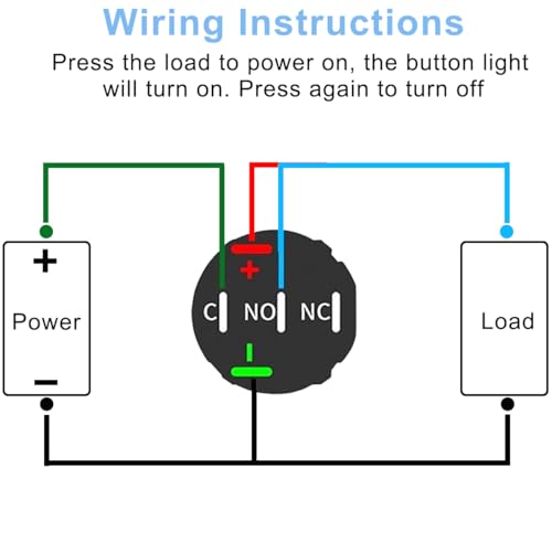 2Scs 16mm Latching Push Button Switch 12V DC Waterdichte Power Button Switch 0.63" Montagegat met Wire Socket Plug, LED-licht voor auto's boten schepen vrachtwagens 5