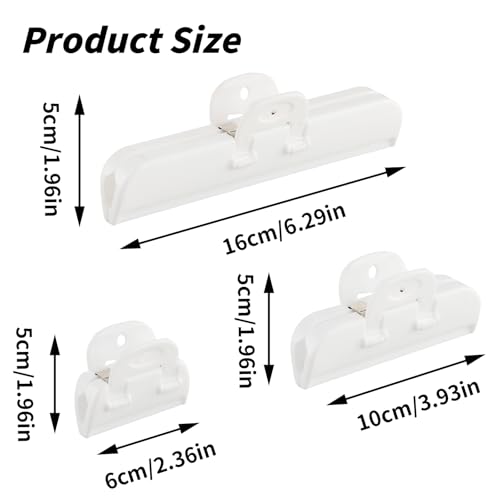 Afsluitklemmen, 6 stuks Sachet Clips White Food Clips, 3 maten, Herbruikbare Klemmen voor snacks, noten, koffie