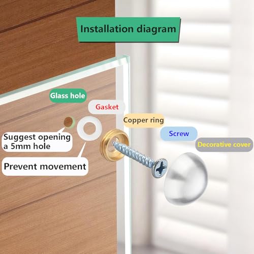 8PCS sign standoff schroeven, glas standoff bevestigingen, 304 roestvrij stalen spiegelnagels, decoratieve kap metalen spijker, reclame schroef voor bewegwijzering display, spiegel, 20mm 5