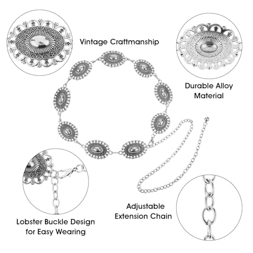 Western Women's Hip Chain voor Country Muziek Concerten Belt Cowgirl Outfits Verstelbare Metal Concho Gordel 5