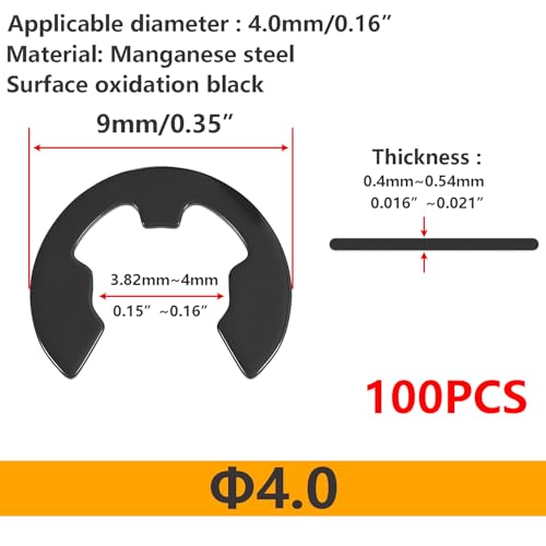 100 st. E-clip Behoudringen 4mm E-clips, E-clip Behoudringsringen, Behoudringen voor het bevestigen van de Shaft Onderdelen