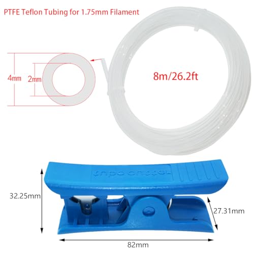 Teflon slang Transparante Extruder Feeder Tube (8m, 2mm Binnendiameter x 4mm Buitendiameter) + Blue PTFE slang Cutter voor 1,75 Filament Creality Ender 3/Pro Ender 5