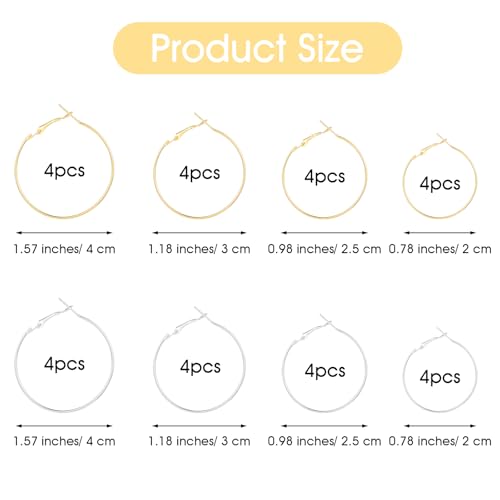 Set van 32 Onbewerkte oorbellen, Sieraden het maken van accessoires, Hoop oorbellen, Grote, 4 maten oorbellen, ambachten, DIY het maken van oorbellen set voor meisjes (Goud, Zilver)