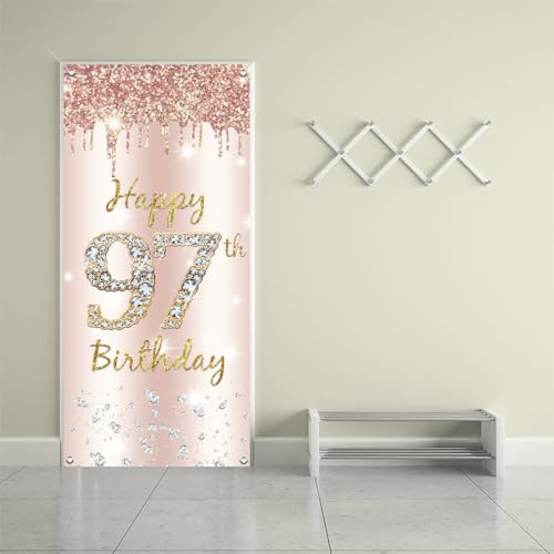 97e verjaardag decoratie vrouwen, Gelukkig 97e verjaardag deur banner roos goud,97e verjaardag stof teken poster deur decoratie,97e verjaardag achtergrond banner dames, verjaardag feest welkom teken