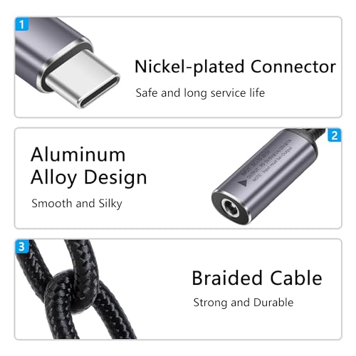 PD 140W DC5525 naar USB C-kabel DC 5.5mm x 2,5mm vrouwelijke invoer naar type C mannelijke stroomkabel met PD automatische identificatiechip, voor telefoons, tabletten, laptops (DC5525) 4