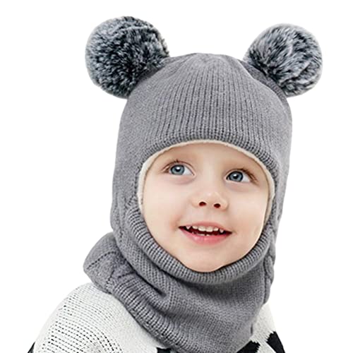 Kinderhoed Set, Zachte Gebreide Beanie Hoed, Oor Flap, Dikke Fleece Lined Warme Hood met Pompoms, voor meisjes en jongens