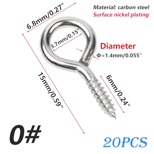 20 st Schroefhaken, 15mm metalen oog schroef self tapping Ring haken Carbon Steel Eye Hooks voor hout, ambachten, meubels