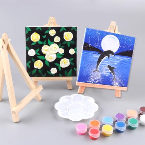 Canvas Panels, Dujelixa 10X10cm Gestrekte Canvas, Blanco Katoen Art Canvas, Voorgestrekte Canvas Board, Canvas voor Schilderen, Geschikt voor Olieverf, Acryl, Aquarel (20 stuks) 5