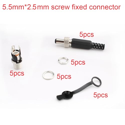 5PCS 5.5 x 2.5mm DC voedingsconnector, 12 volt vat connector, vat jack panel mount, 5PCS vat plug 5PCS Waterdichte dop, voor CCTV Security Camera Adapter