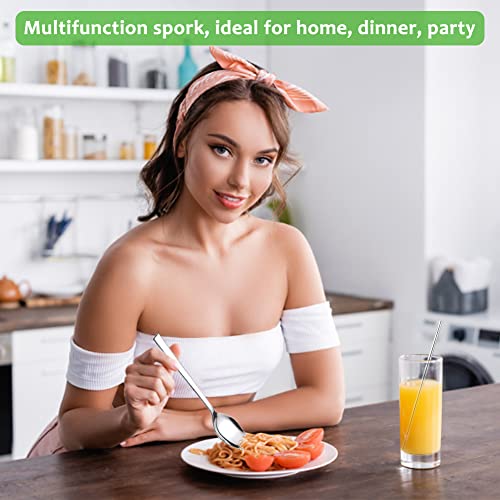 Draagbare Lepel RVS Set van 2 creatieve saladelepels met stro, 2-in-1 vork en lepel voor pasta cake