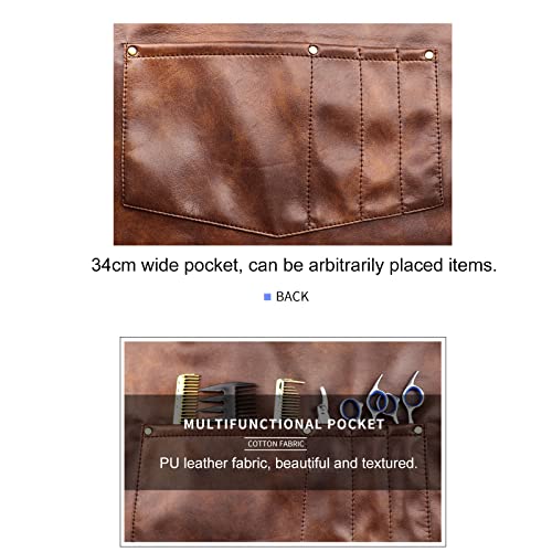 Kappersschorten, PU lederen kappersschorten keuken BBQ koken apron crossback riemen met zakken voor handwerk Grillen Smeden Lassen Bruin, Bruin 4