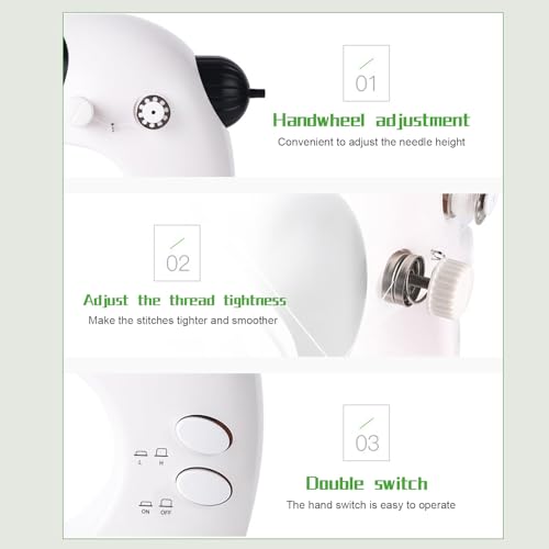 Compacte naaimachine, dual flow elektrische naaimachine met dubbele draad, 2 snelheden en CE-certificering voor beginners (25 x 20,5 x 11 cm) 4