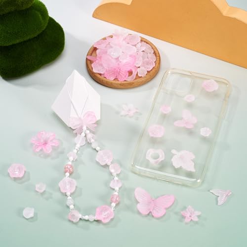 100g Roze Diverse Acryl kralen Matte Bloem Kralen Caps Bow Butterfly Leaf Esthetic Craft Kralen Bulk voor DIY armband ketting oorbellen sieraden maken