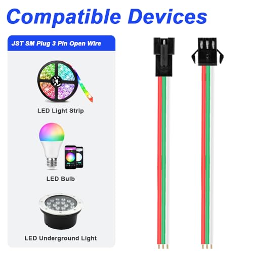 JST SM 3 Pin Connector voor WS2812B WS2812 WS2811, 22AWG LED Plug/Bush Adapter Open Wire (60PCS) 3