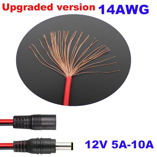 3m 14 AWG 2.5mm x 5.5mm Uitbreiding Kabelvermogen Kabel DC Plug naar Bus Connector, 12V 10A DC voeding Connector voor videobewaking CCTV Camera LED 3
