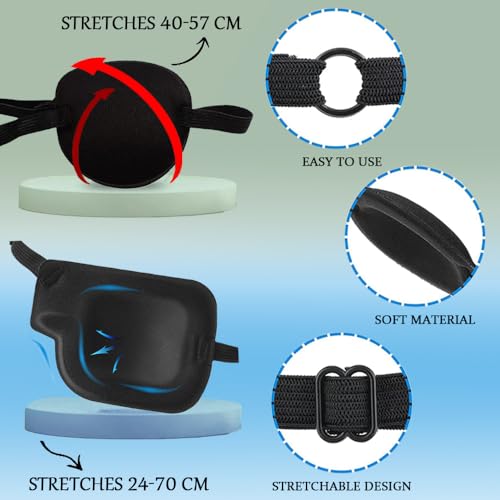 3 Pack Eye Patches, Verstelbare Eye Patches voor rechter- en linkeroog Patches, Lazy Eye Patches voor linker- en rechteroog Patches voor volwassenen met verstelbare gesp(zwart) 4