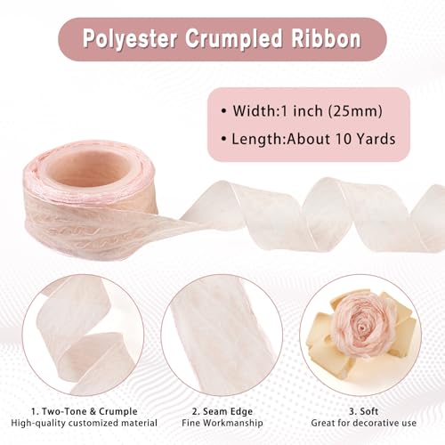 10 meter polyester plooi linten 25 mm crêpe rand linten bisque rimpel linten chiffon linten verpletterde linten plooi golven linten voor doe-het-zelf cadeau verpakt wieden decor 4