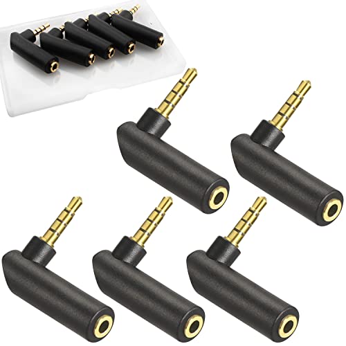 5 stuks 3.5mm Jack Angle Adapter, Audio Adapter, 3.5mm gebogen, Plug naar Socket, 90 graden Rechthoekig, Goud Verguld, TTRS 4 Pin Stereo Jack Plug, AUX Plug
