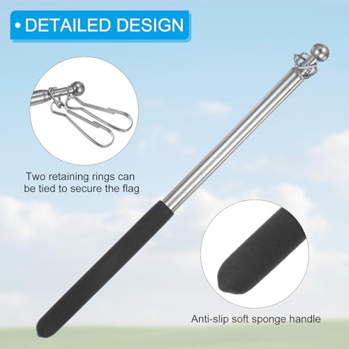 3.3 Voeten Telescopische handheld Flagpoles, 4 stuks roestvrij staal Uitschuifbare draagbare gids Flagpole met 2 Clips voor gidsen Teacher Handle, zwart 3