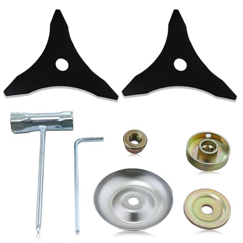 10 inch x 3 tanden gras trimmer bladen gemaakt van koolstofstaal, borstelsnijder kop met adapter kits, boring: 25.4mm, dikte: 3mm