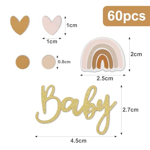 Baby douche decoratie - 60 stuks confetti met 4 patronen, baby en boho regenboog scatter decoratie, tafel decoratie voor baby douche, geslacht onthullen partij etc