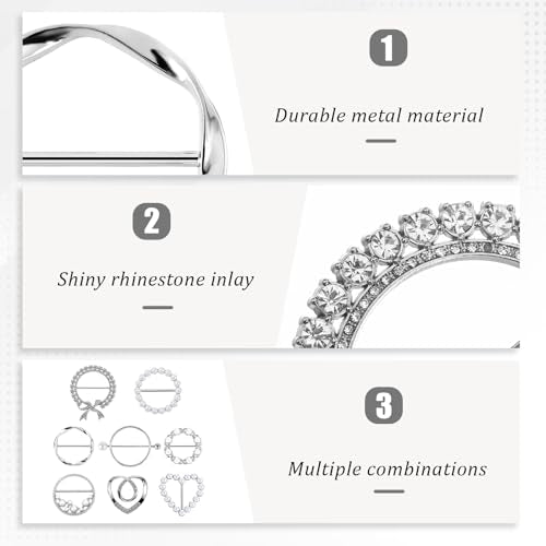 8st Sjaal Ring Clip, Kleding Ring Wrap houder Metalen ronde Cirkel Shirt Clip Buckle T Shirt Tie Clips voor vrouwen Tops Lace Waist Tensioner Cincher Knoophouder voor Modieuze Outfits 3