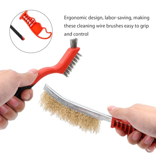 6 stuks draad borstelset, stalen borstel, metalen borstel, roestvrij staal koolstof draadborstel, koper gecoate draadborstel, Nylon Penselen voor lassen, Snail, Rust, 3 Large + 3 Kleine 4