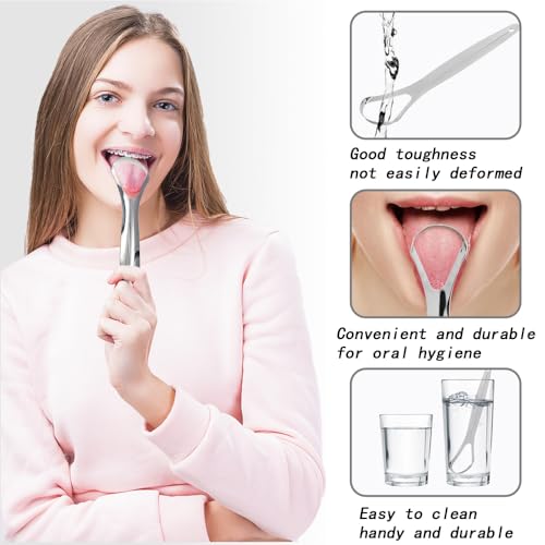 4 stuks tongschraper, metalen tongreiniger roestvrij staal tongreiniger auteurschap hervrijbare tongschraper mondverzorging tongschrapers tongreiniger voor volwassenen, kinderen, mannen 3