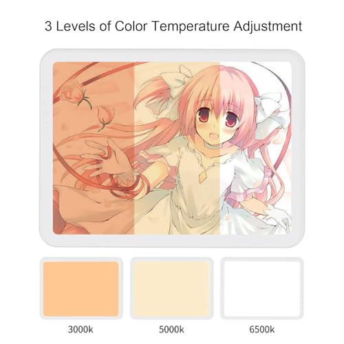 Light Box voor Traceren, LED-lichtpad verstelbaar 6 Helderheidsniveau Lightbox 3 Kleur Temperatuurmodus Lichtbord voor tekenen, schilderen, Schetsen 13.78 X 10.24 Inch (Plastic 5