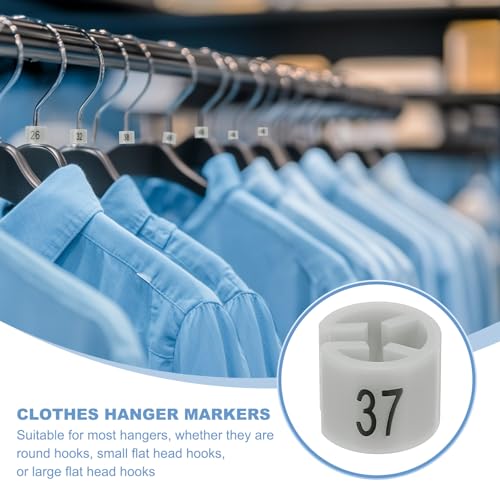 100Pcs Kleding Hanger Markers Nummer 37 Tags Fit 3mm Rod Garment Maat Tag Hanger Clips Ronde kleur Coding Label voor kleding Hangers, Grey 3