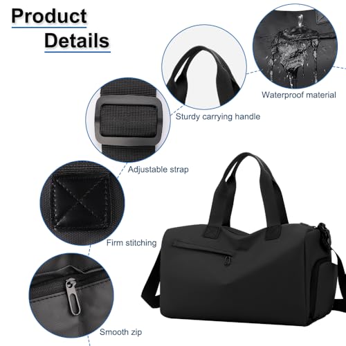 Sporttas met Schoen Compartiment en Nat Compartiment, Waterdichte Sporttas, Training Bag, Fitness Bag, voor mannen en vrouwen, voor Sport, Training, Sportschool (Zwart) 3