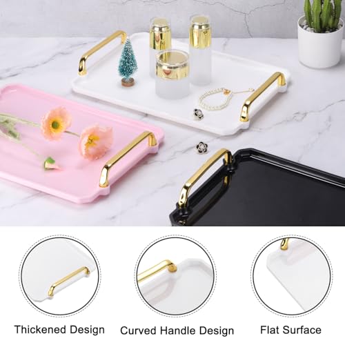 30x20cm Plastic tray met gouden handgrepen, herbruikbare tray Rechthoekige feestschotels voor dessert, koffietafel, woonkamer keuken countertop, wit 4